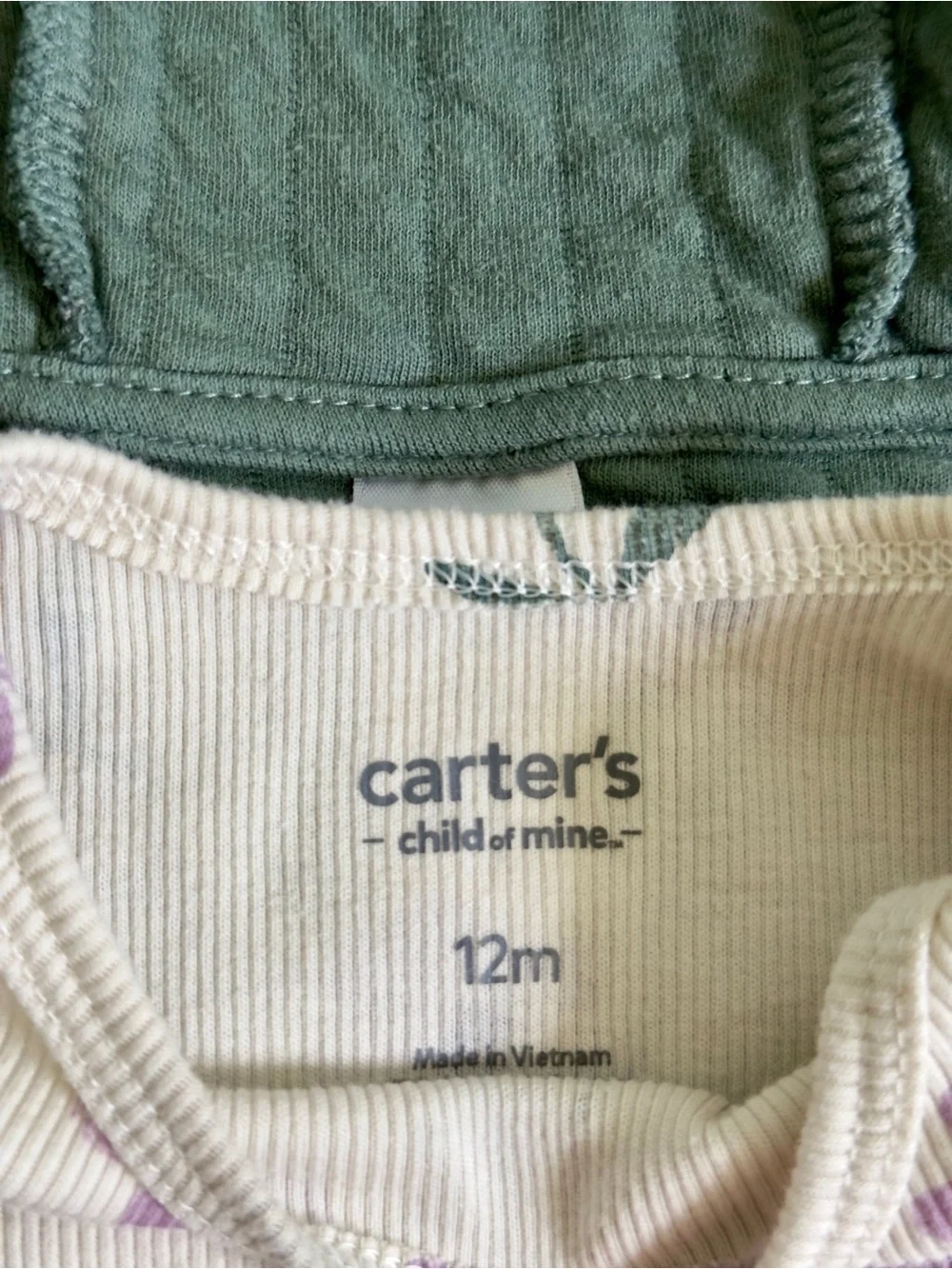 Carter's Green Quilted Hooded Vest with Purple Floral Top & Pants Set